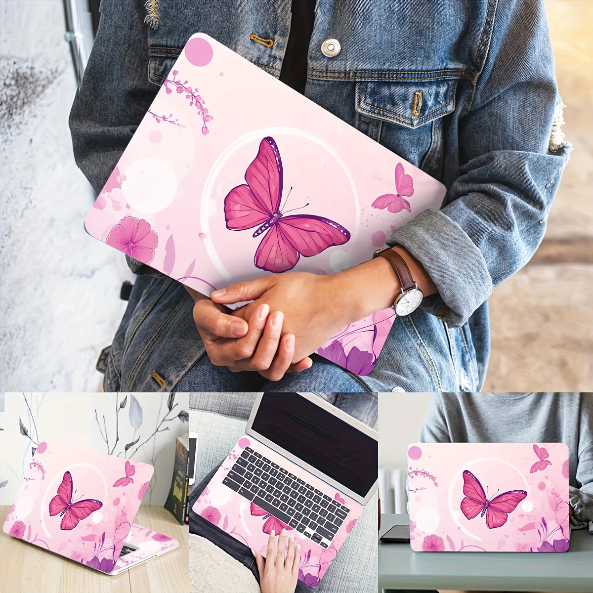 

2-Piece Butterfly Pattern Notebook Art Decal Case, Universal Netbook Light Beige Sticker Non-reusable Notebook Light Beige