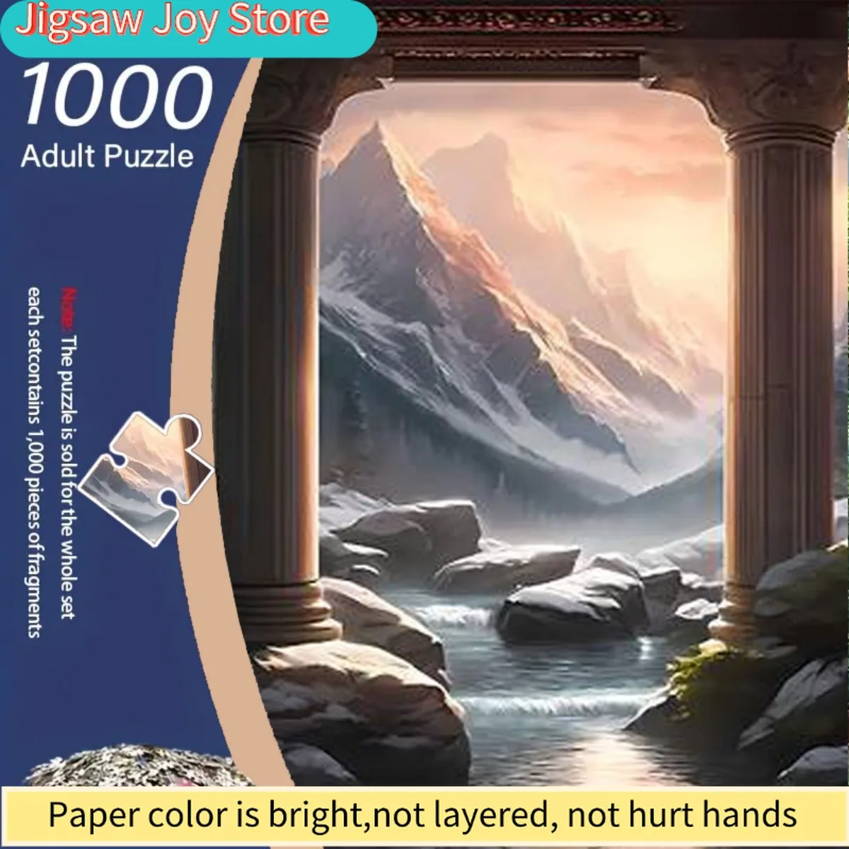 

1000pcs Adult Jigsaw Puzzle - Snow-Capped Mountains, Orange Grass & Lake Reflection with Solitary Figure - Challenging 1000pcs