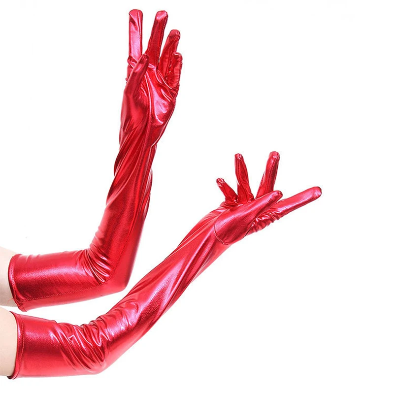 Sexy Patent Leather Gloves Halloween Cosplay Clothing Accessories Nightclub Steel Pipe Dance Stage Performance Woman Long Mitten