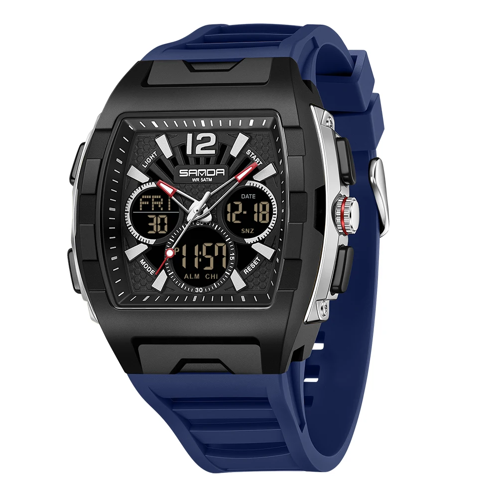 

SANDA SD3396 Outdoor Men's Dual Display Digital Luminous Waterproof TPU Large Dial Chronograph Wristwatch