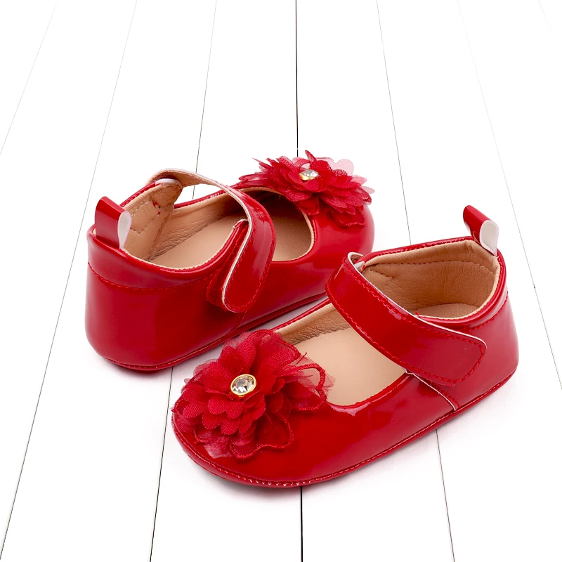 Baby Meisje Premium Pu Flats Baby Bloem Eerste Rollator Wieg Schoenen Voor Party Festival Baby Shower