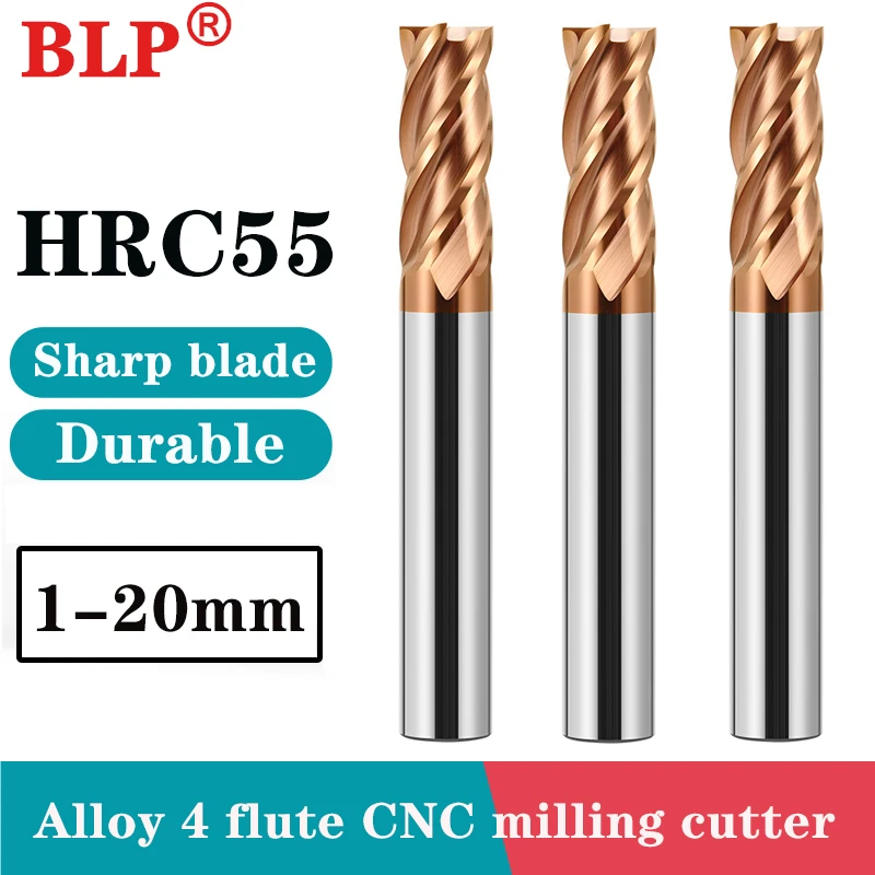 HRC55 4 Fulte tungsten steel hard alloye extended flat bottom end mill for steel CNC machining center CNC flat cutting tool