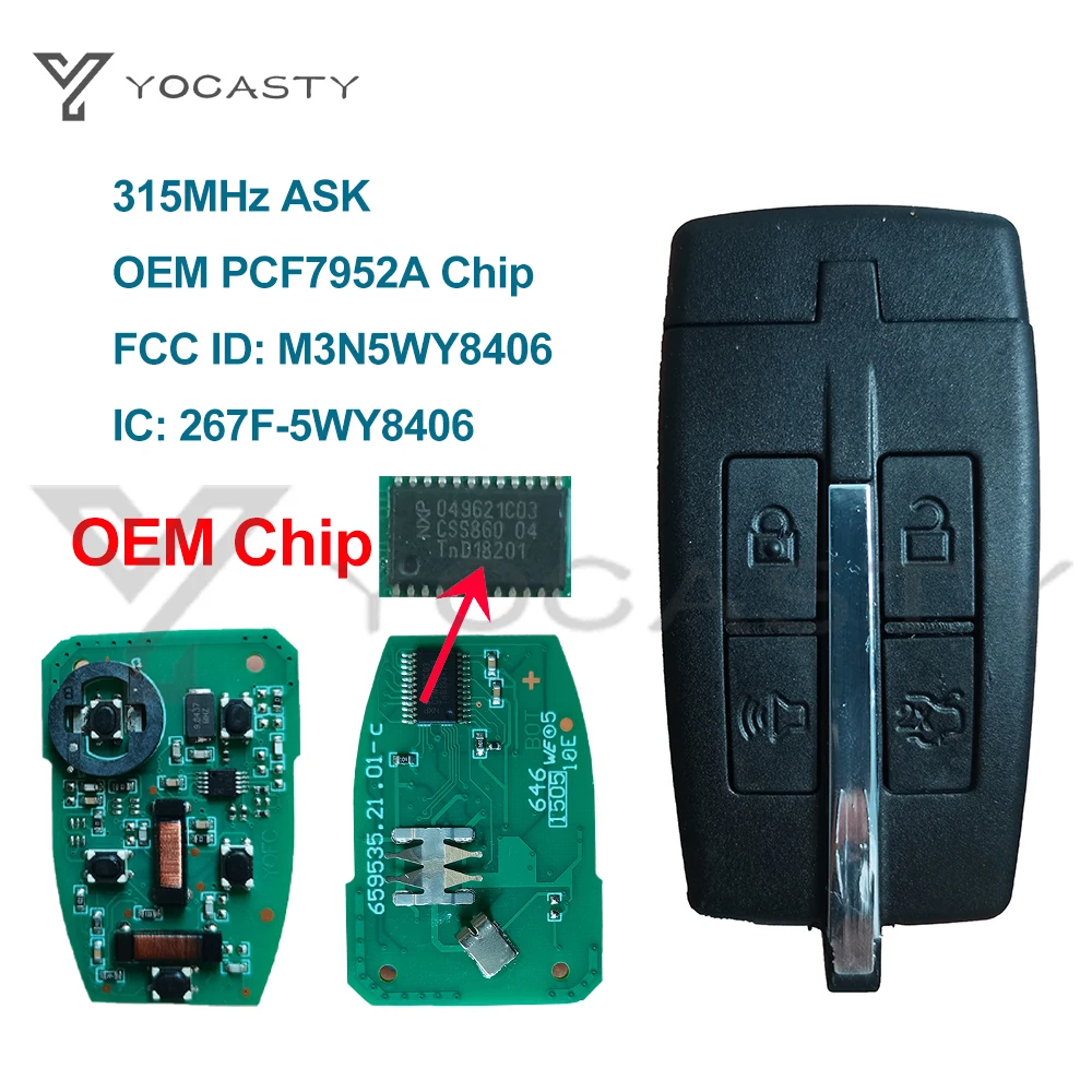 

YOCASTY M3N5WY8406 Smart Key 315MHz ASK 267F-5WY8406 OEM PCF7952A 46 CHIP For 2009 2010 2011 2012 Lincoln MKS MKT Ford Taurus