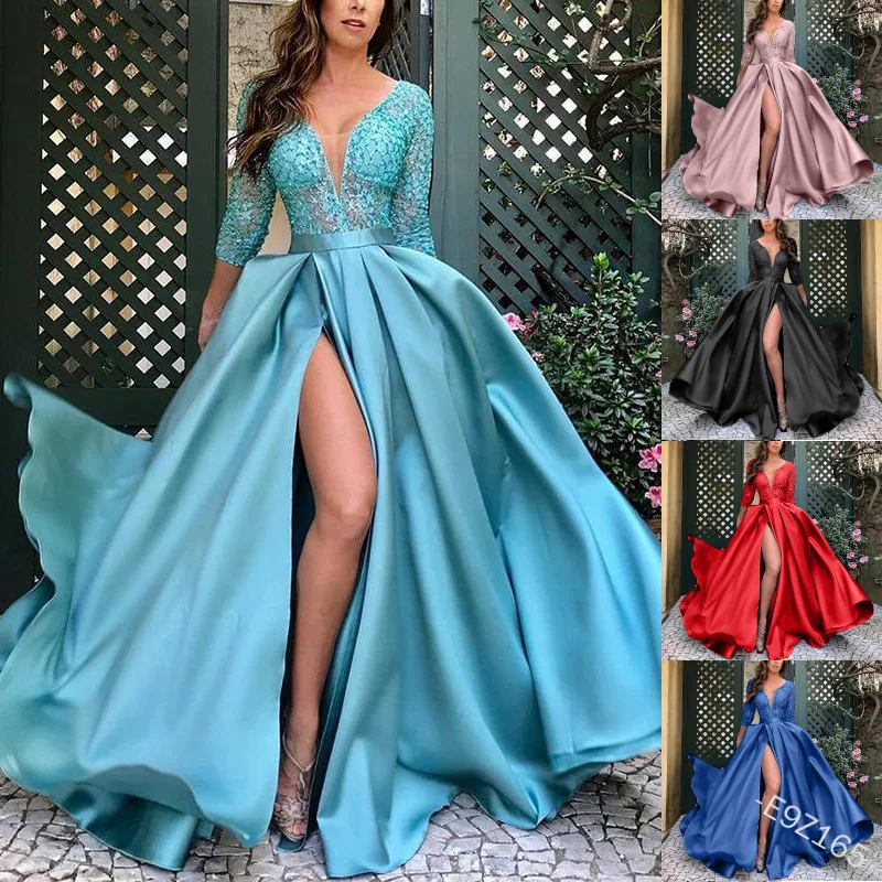 European and American Women's Lace Bead Large Display Sexy Long Skirt Trailing Banquet Evening Gown