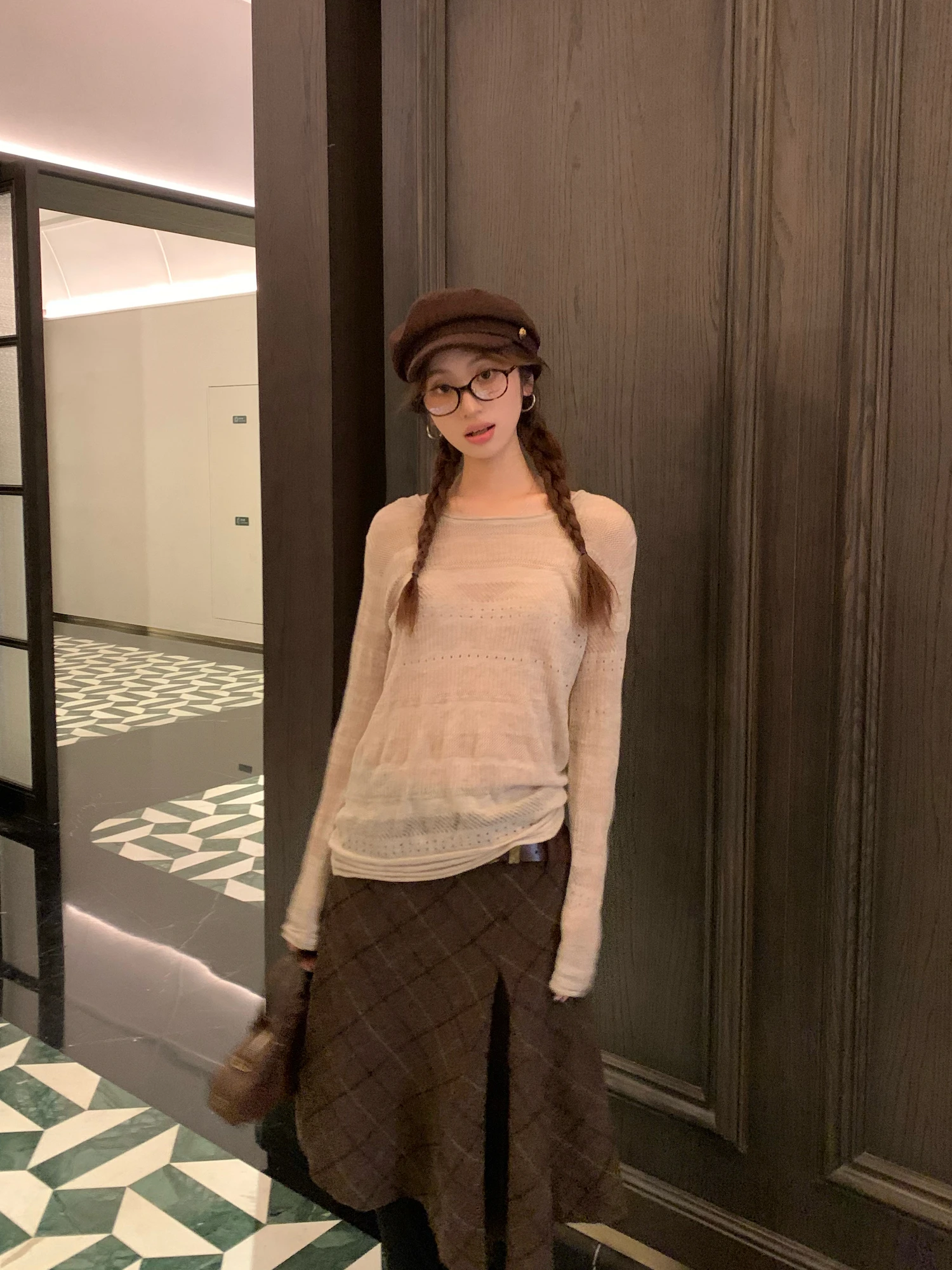 

7arewill Korean Sle Lazy Heavy Work Hollow out Knitwear Women's Loose Fit Long Sve round Ne Pullover Autumn New Arrival