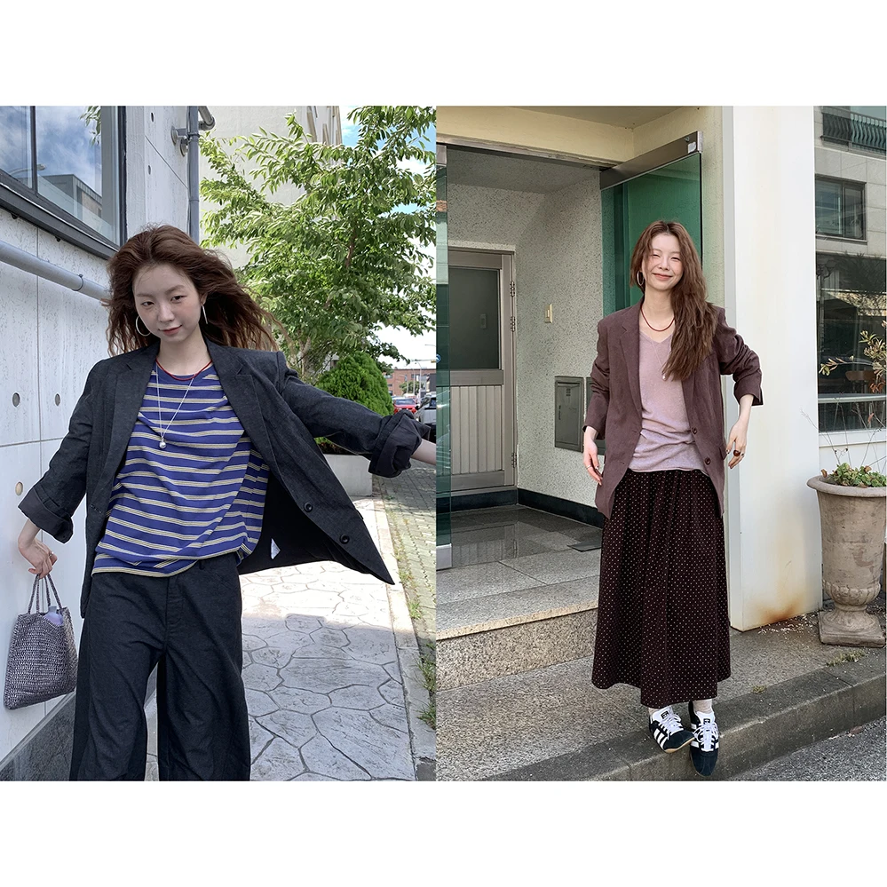 

Женский модный льняной жакет в корейском стиле с текстурой, осенний, ретро, универсальный, с длинными рукавами, для повседневной носки