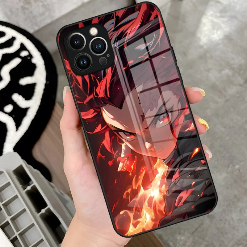 Anime Demon Slayer Phone Case For IPhone 15 Pro 14 13 12 11 Mini X XS XR Max 6 8 15pro Plus SE 2020 Glass Design Cove