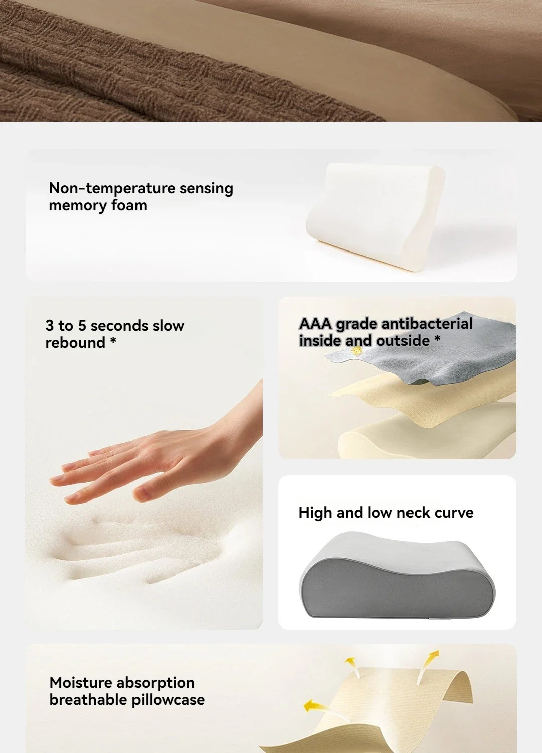 Mijia Memory Cotton Neck Pillow Pro Soft Breathable Antibacterial Strong Support 9cm 11cm High Low Curve Seamless Fit Household