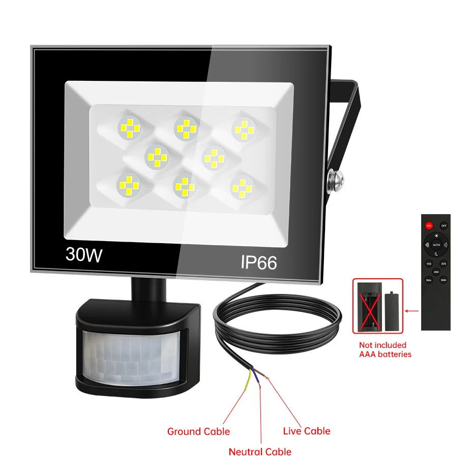 2pcs 6500K LED Floodlight PIR Motion Sensor AC220V 30W 60W 100W Waterproof Spotlight Outdoor Wall Building Lighting Decor Lamp