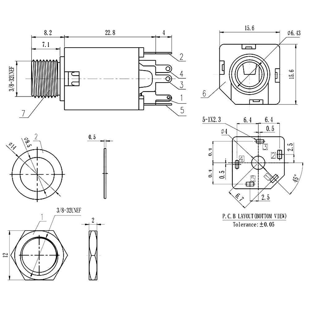 5 pz/lotto 6.35mm 3/8 "5 piedi femmina binaurale presa 6.35 Audio microfono/chitarra Jack montaggio a pannello connettore a saldare