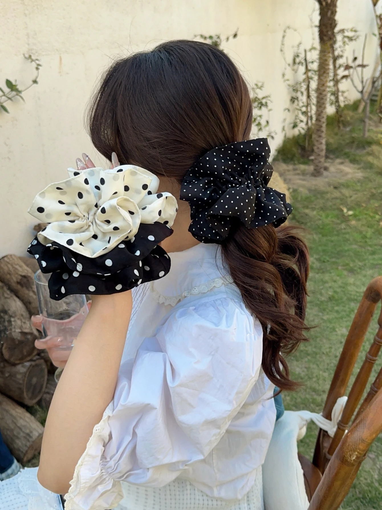 Großes Polka-Dot-Stirnband im sanften Retro-Stil für Damen, klassisches Material, Haarband mit schmaler Taille, Dutt-Stirnband – Detail 10
