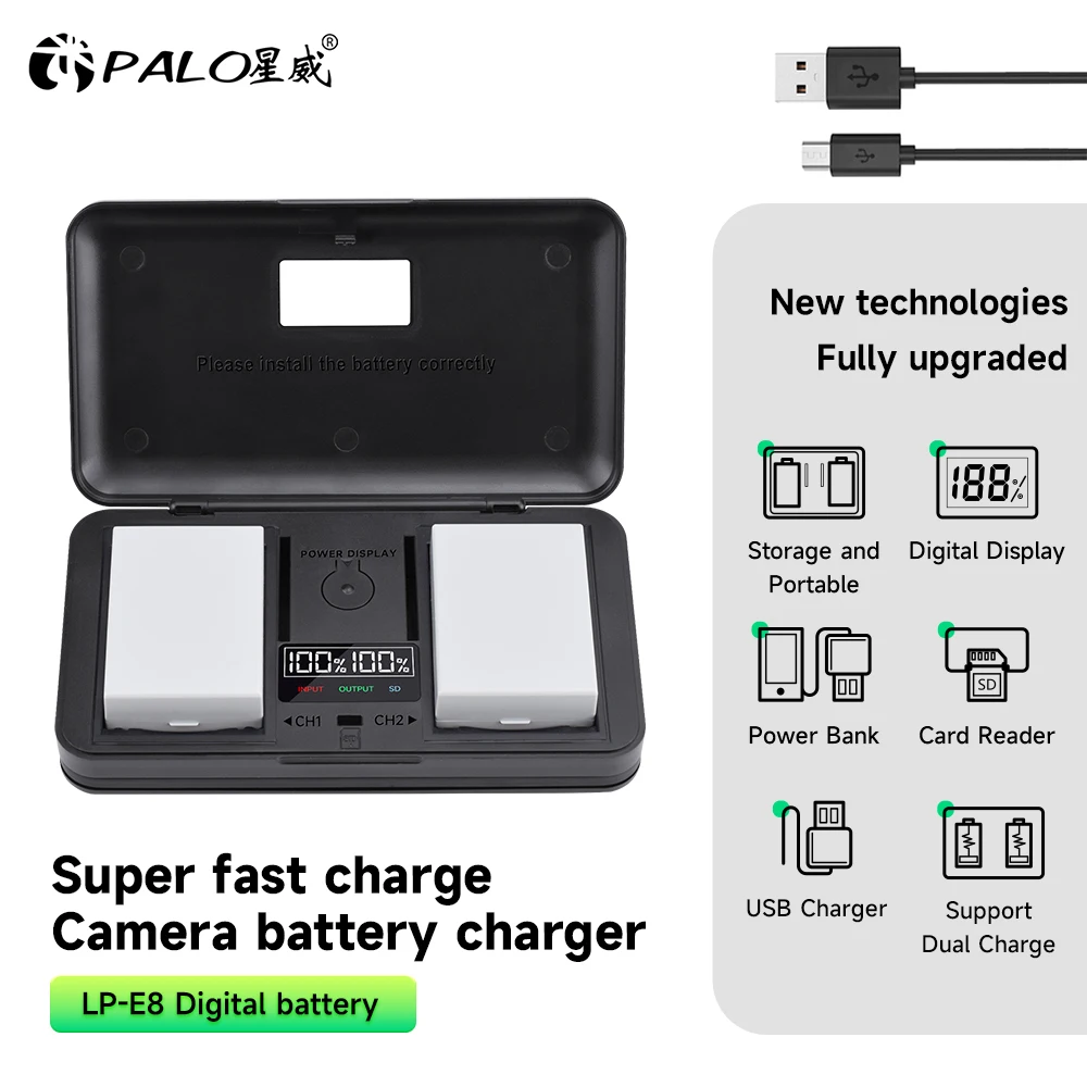 PALO LP-E8 LP E8 Camera Battery + SD card Information Storage Charger For Canon EOS 550D 600D 650D 700D Rebel X4 X5 X6i X7