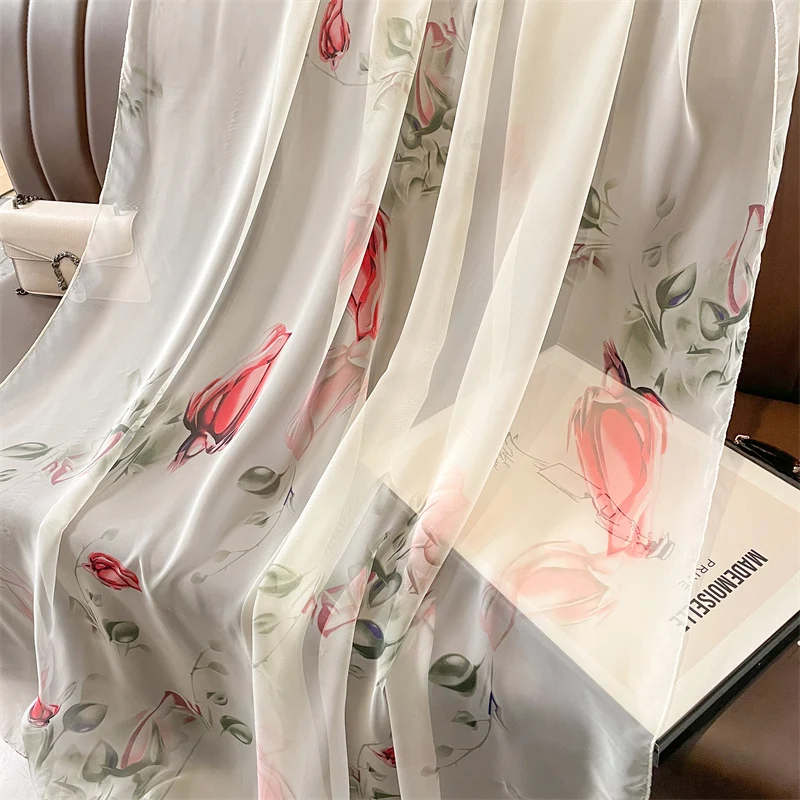 2023 Female Large Summer Silk Thin Hijab Wraps Women Elegant Floral Scarf Shawl Spring Pashmina Beach Stoles Bufanda Foulard