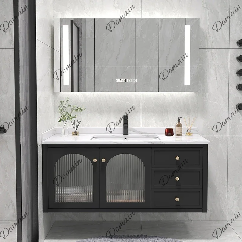 XY Slate Bathroom Vanity With Sink Furniture Mirror Cabinets Storage Bear Mirror Integrated Solid Wood Style Cabinet Companion W