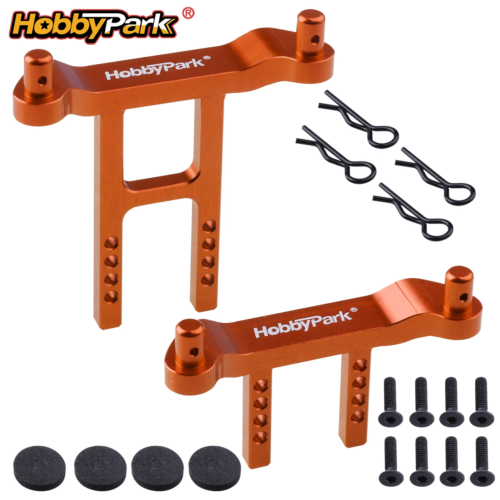 HobbyPark Aluminum Body Mount Posts Replace Clips Washers for Traxxas 1/18 LaTrax Teton Desert Prerunner 7615 Orange Front-Rear