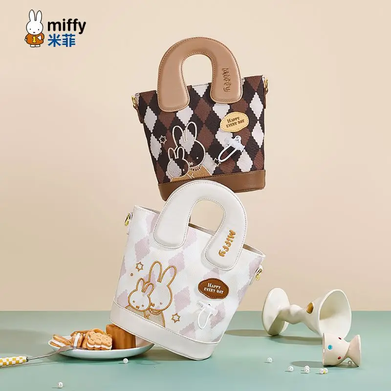 

Новая сумка-ведро Miffy Lingge, кавайная сумка-ведро с рисунком Miffy Rabbit для девочек, ручная повседневная сумка через плечо для девочек, подарок в форме сердца