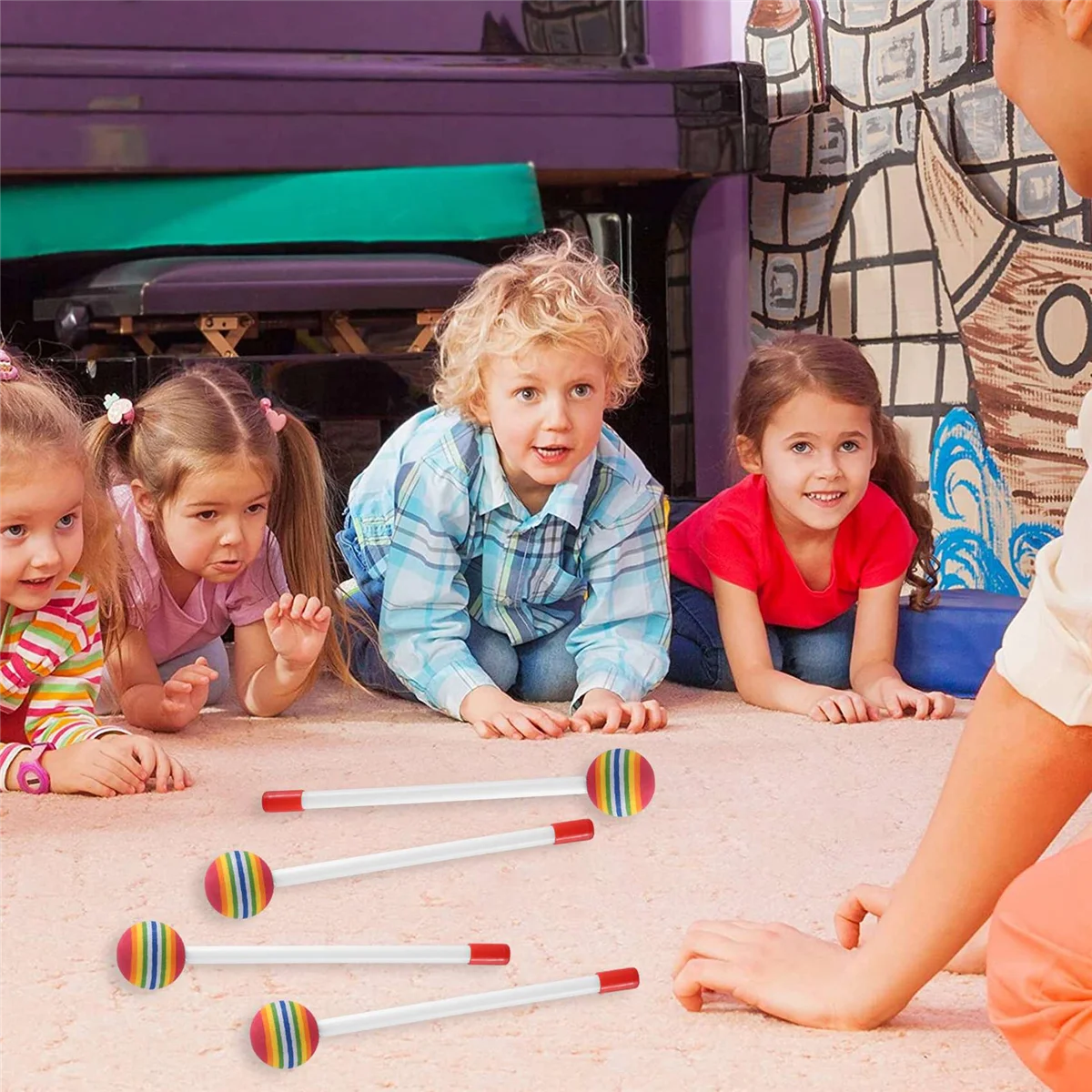 Heißer Verkauf 14 Stück Lollipop Drum Mallet Sticks Runde Regenbogen Hammer Percussion Sticks Kunststoff Drumsticks für Kinder Kind Mallet