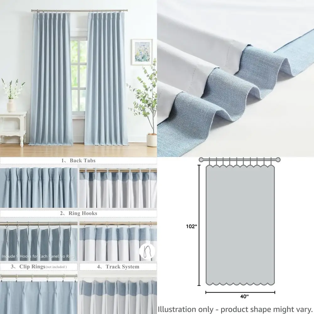 

Плиссированные шторы Dusty Blue 102, длинные защемленные плиссированные шторы с затемняющими вкладышами, современные льняные текстурированные шторы, 40 Вт x 102 л, набор из 2 шт.