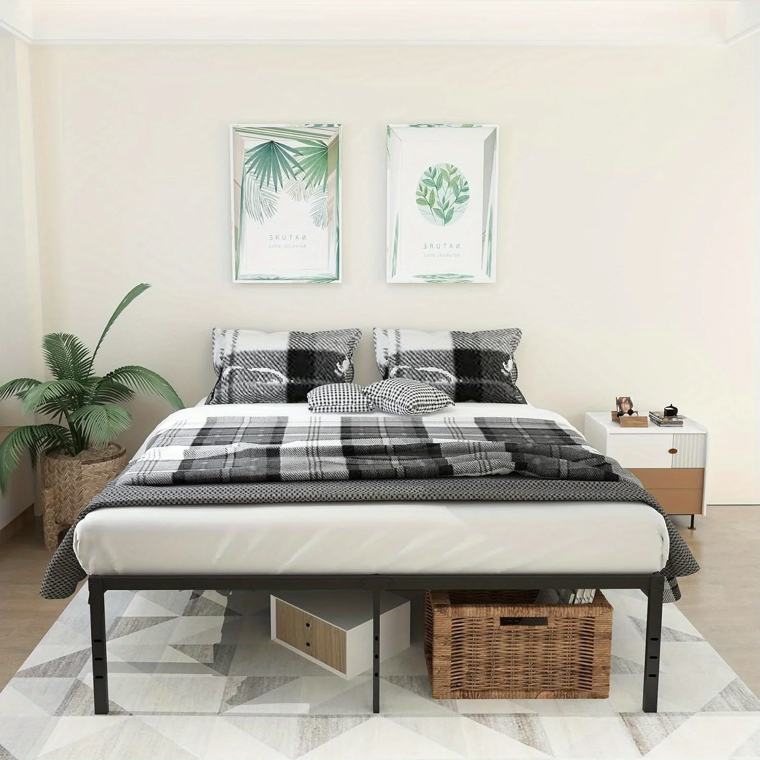 Twin Bed Frames Metal Platform Full Queen King Bed Frame 14/18 Inch Heavy Duty Metal Slat Support Underbed Storage No Box Spring