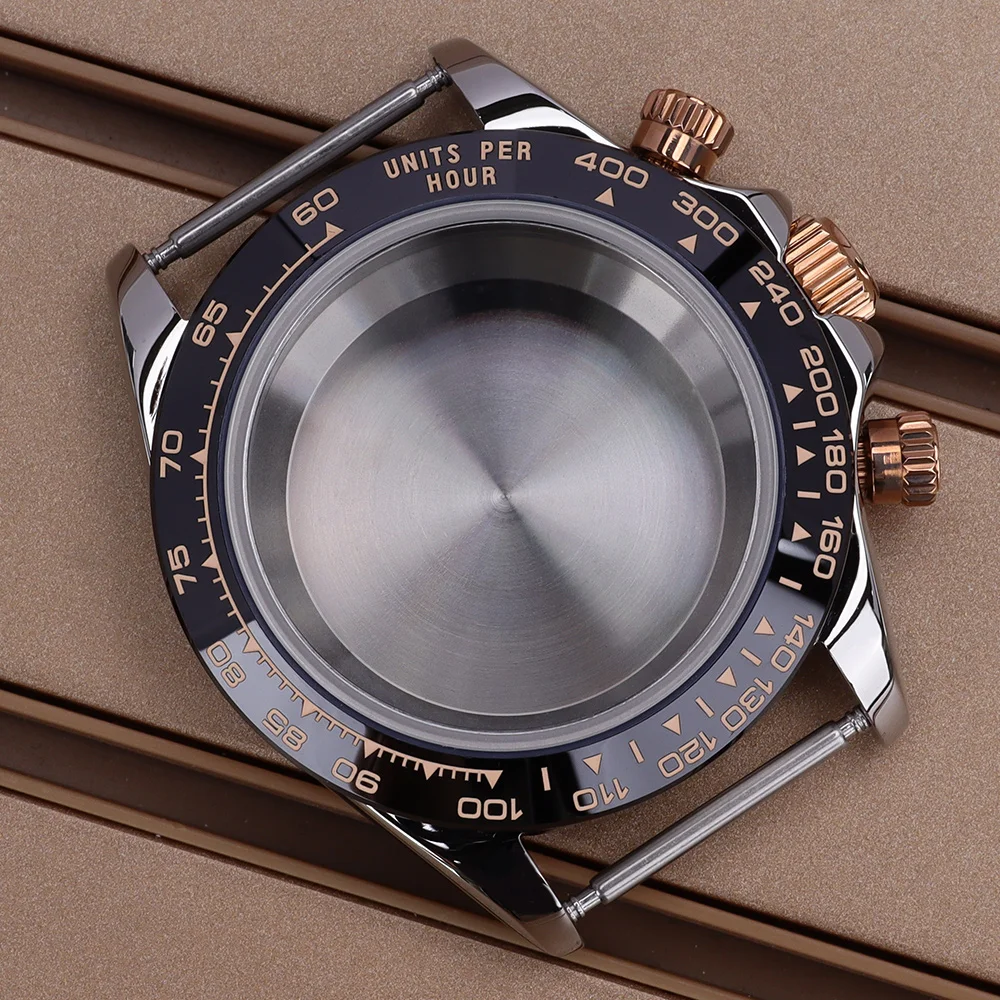 

39MM VK63 Silver Rose Gold Watch Case Polished 316L Steel For Seiko VK63 Movt Sapphire Glass Waterproof Solid Bottom Cover Parts