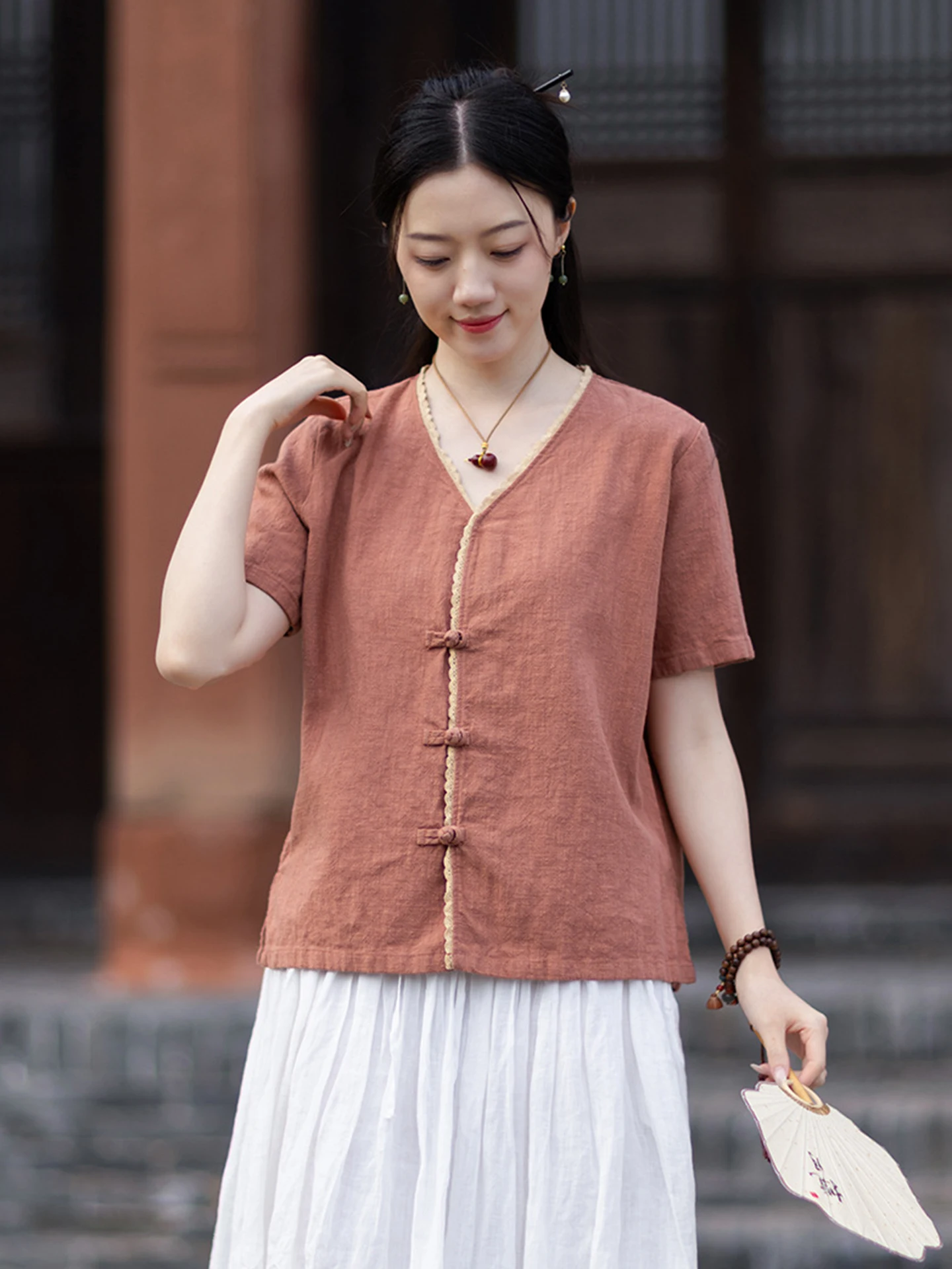 New Chinese Style Cotton Linen Women's Summer New Retro National Tea Clothing Short Sleeve Open Cardigan Artistic Zen Healing...