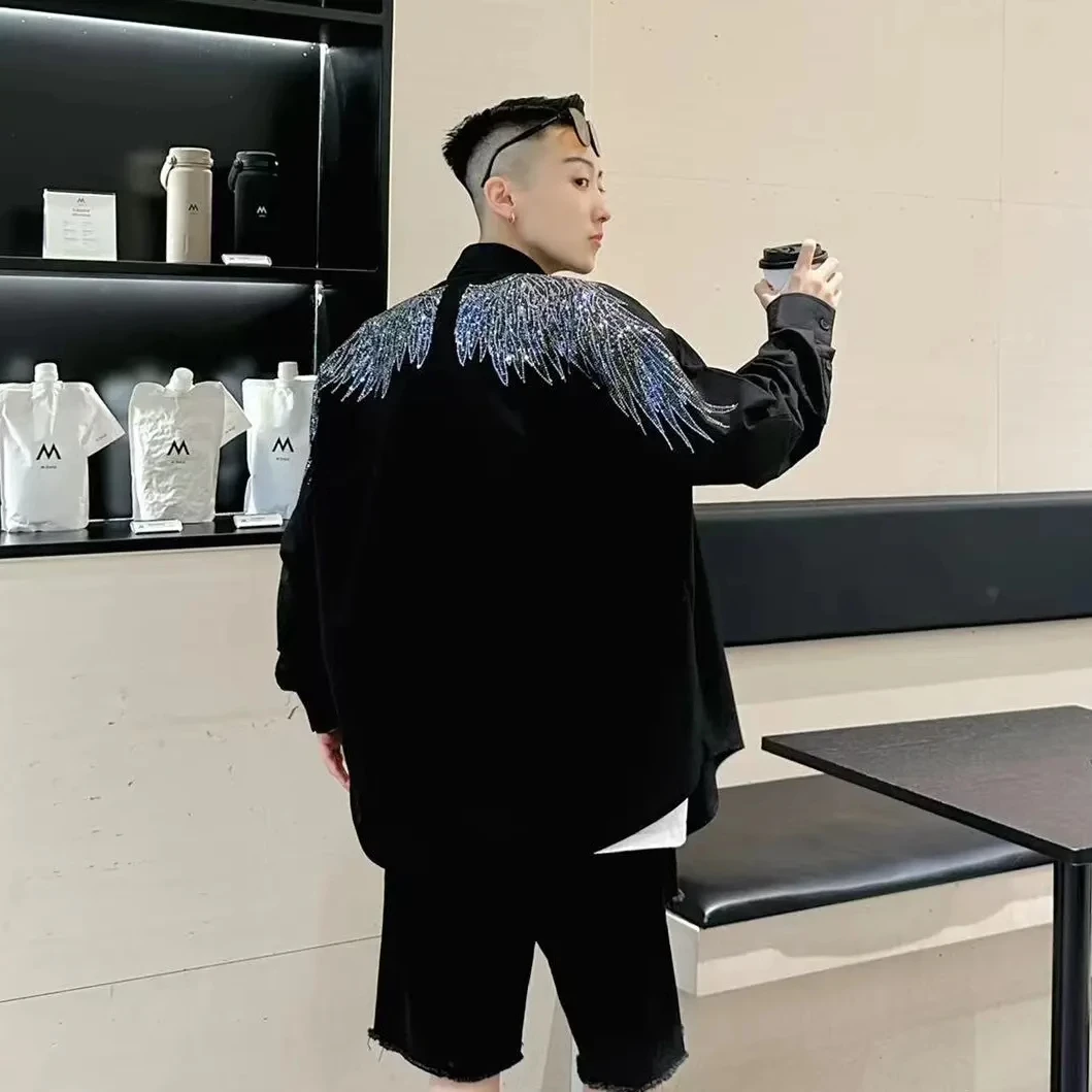 

Fall 2024 Winged Rhinestone Long Sve Loose Luxury irt ex Casual Faion Personali Design Youth Trend Outerwear