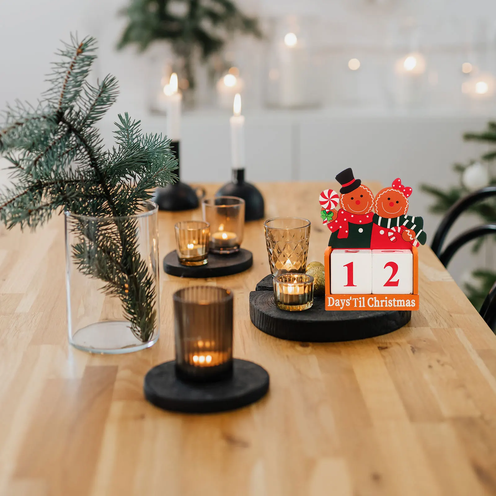 

Couple Gingerbread Man Decoration Charming House Block Calendar Desk Calendars Wood Blocks Lovers