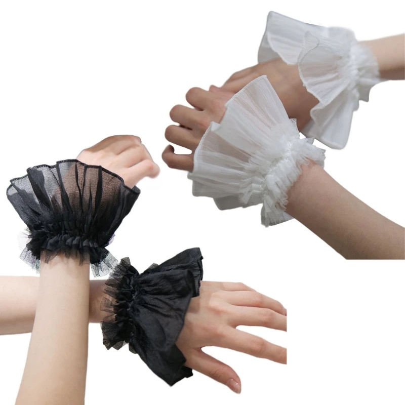 

Women Wrist Cuffs Removable Lace Ruffled Wedding Supply Bride Dress False Sleeves Tulle Flared Sleeves Dropship