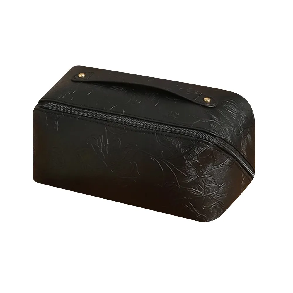 

New Retro Flower Cosmetic Bag Large Capacity Handheld Cosmetic Storage Bag PU Leather Waterproof Travel Wash Bag