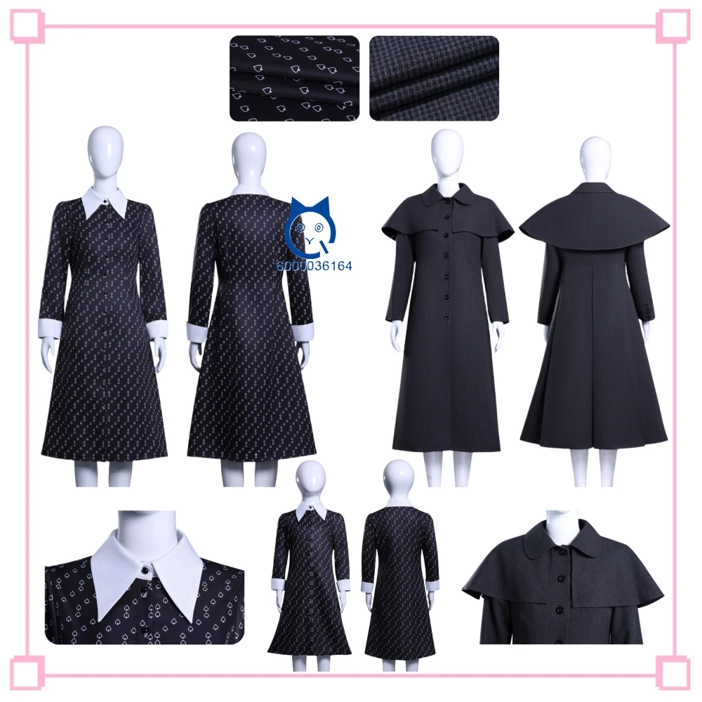 

Movie Wednesday Cosplay Costume Anime Role Playing White Peach Floral Black Dress Outfit for Women Comic Con Halloween Party