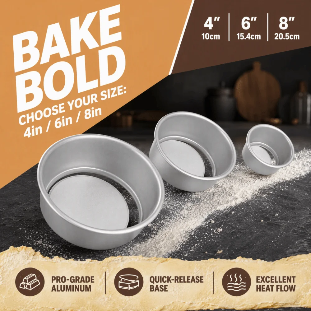 3pcs 4/6/8 Inch Round Cake Pan Aluminum Alloy Anodized Finish Cake Baking Mold Deep Tall Removable Bottom Chiffon Cake Pan