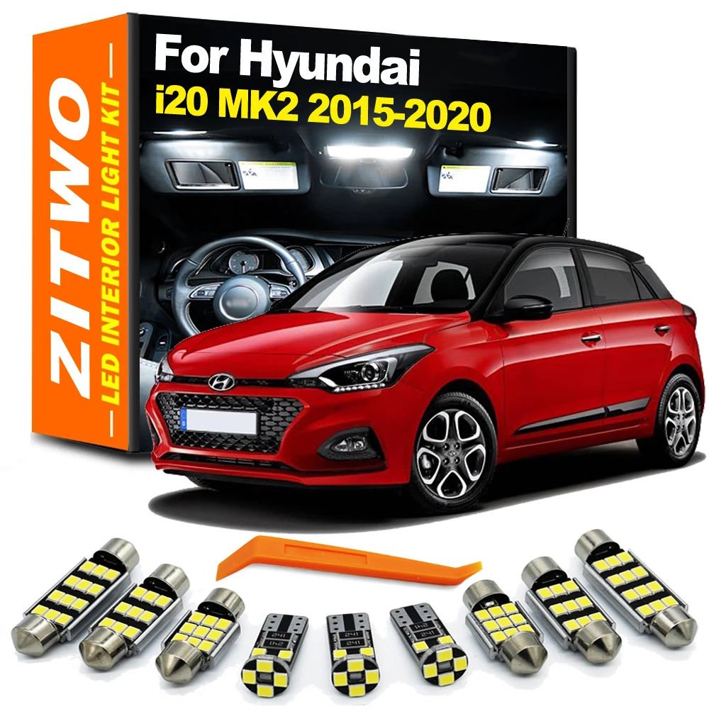 ZITWO 11Pcs Zestaw oświetlenia wewnętrznego LED Sun Vsior do Hyundai i20 2 MK2 2015 2016 2017 2018 2019 2020 Żarówka LED Lampka tablicy rejestracyjnej