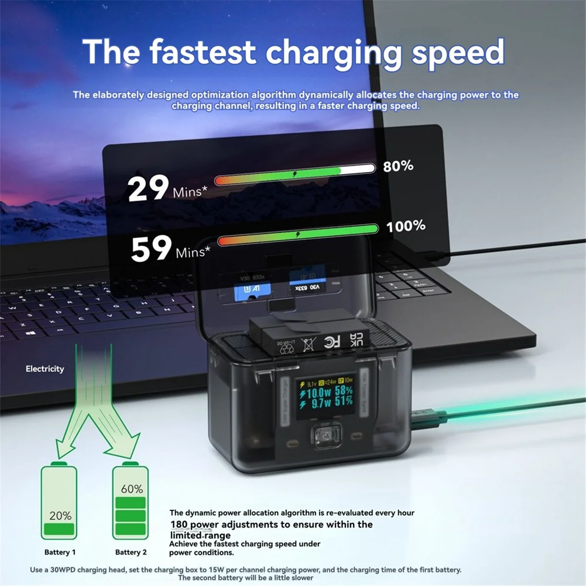 ABGV para caixa de carregamento rápido 0,96 polegadas OLED Display Storage Charger Case para acessórios profissionais