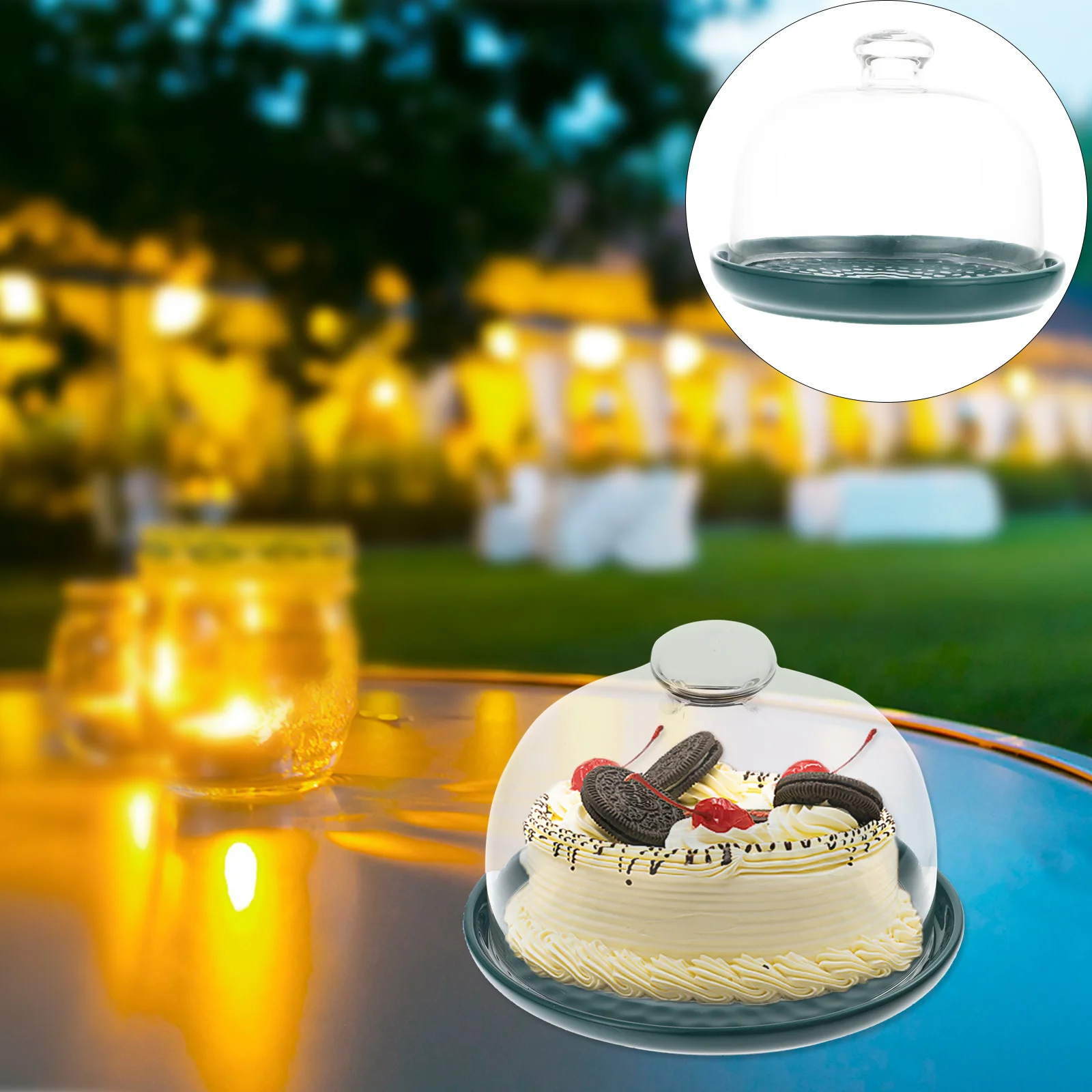 

1Set Nordic Glass Lidded Cake Plate Green Storage Tray for Kitchen Restaurant Dessert Bread Display Display Plate