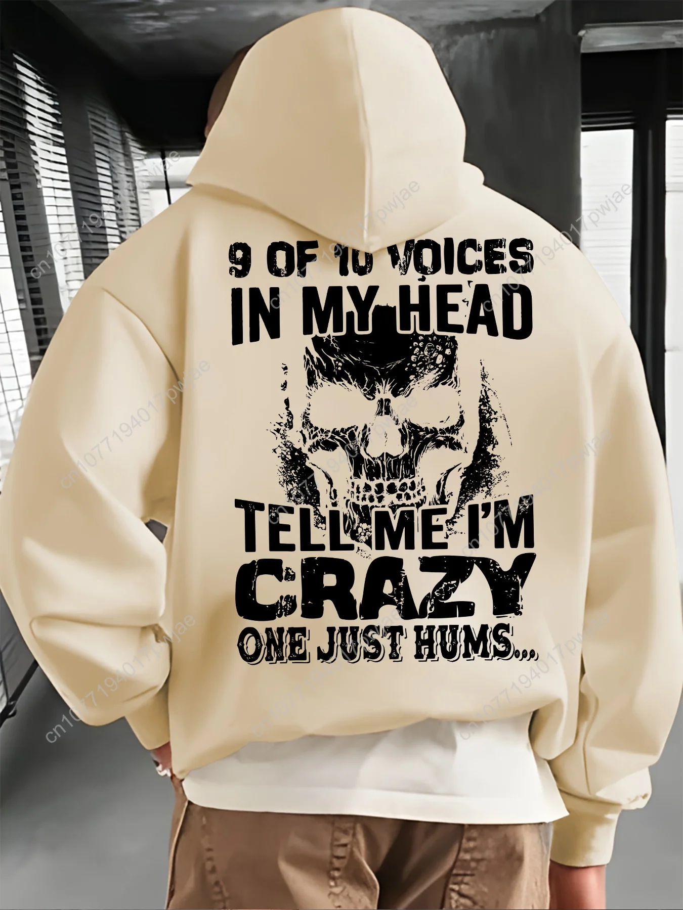 Felpa con cappuccio grafica con teschio e testo audace da uomo - Pullover casual blu navy con tasca a marsupio e cappuccio con coulisse regolabile, 9 voci D