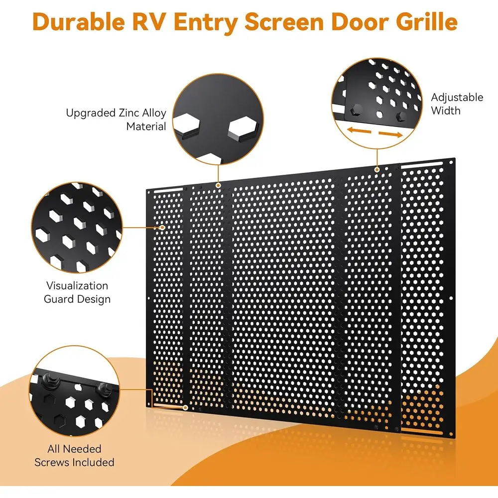واقي باب شاشة RV يضبط من 21.5 بوصة - 35 بوصة، شبكة باب دخول RV، مدافع شاشة قابل للتعديل لشاشة تخييم باب RV