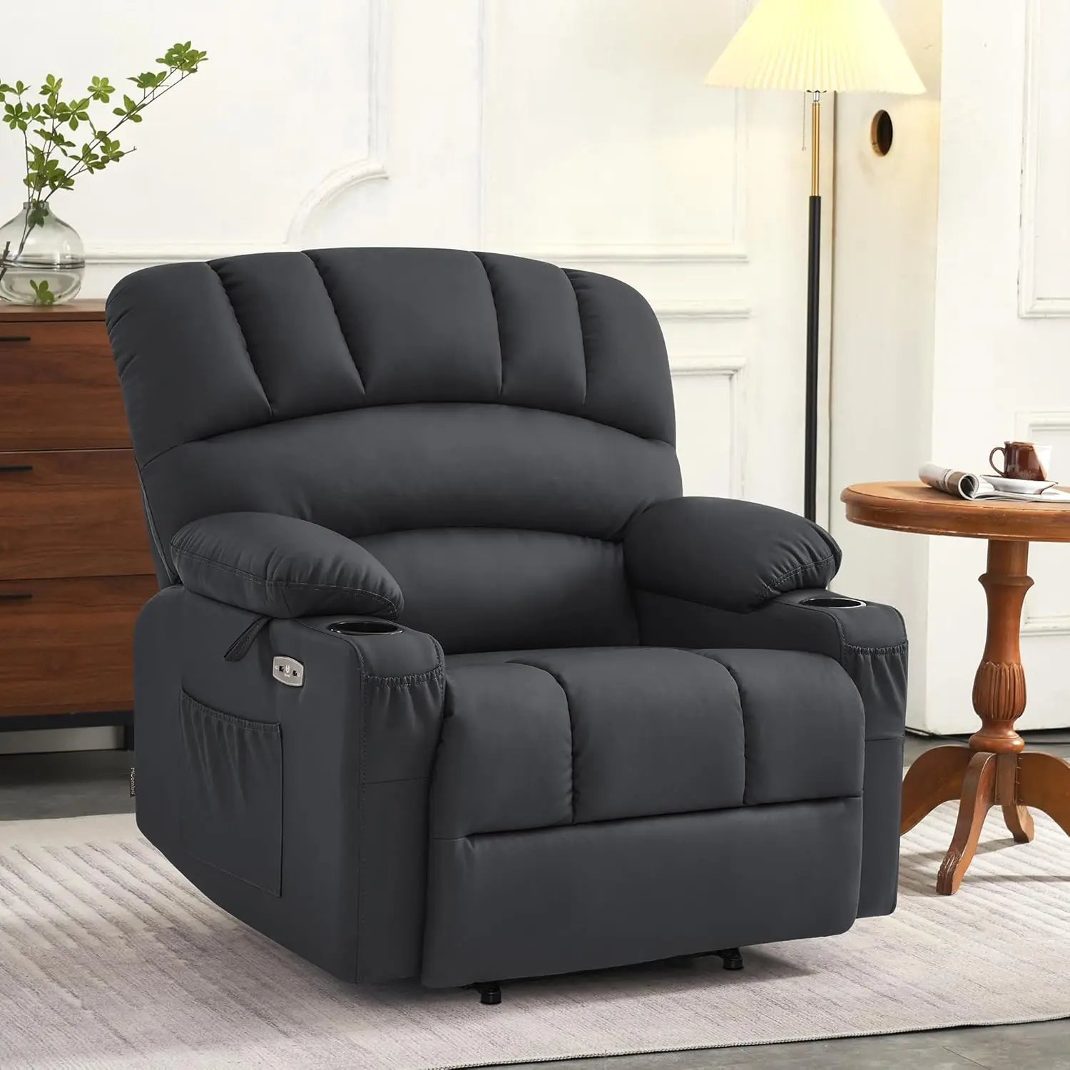 Power Lift Recliner Chair Sofa with Heat for Big Elderly People Cup Holders USB Ports Side Pockets Faux Leather Medium Wide