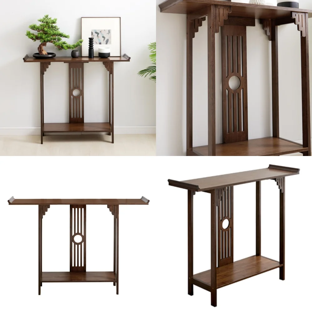 

Café TablesVintage Bamboo Console Table Sofa Side Shelf for Entryway Living Room Decor
