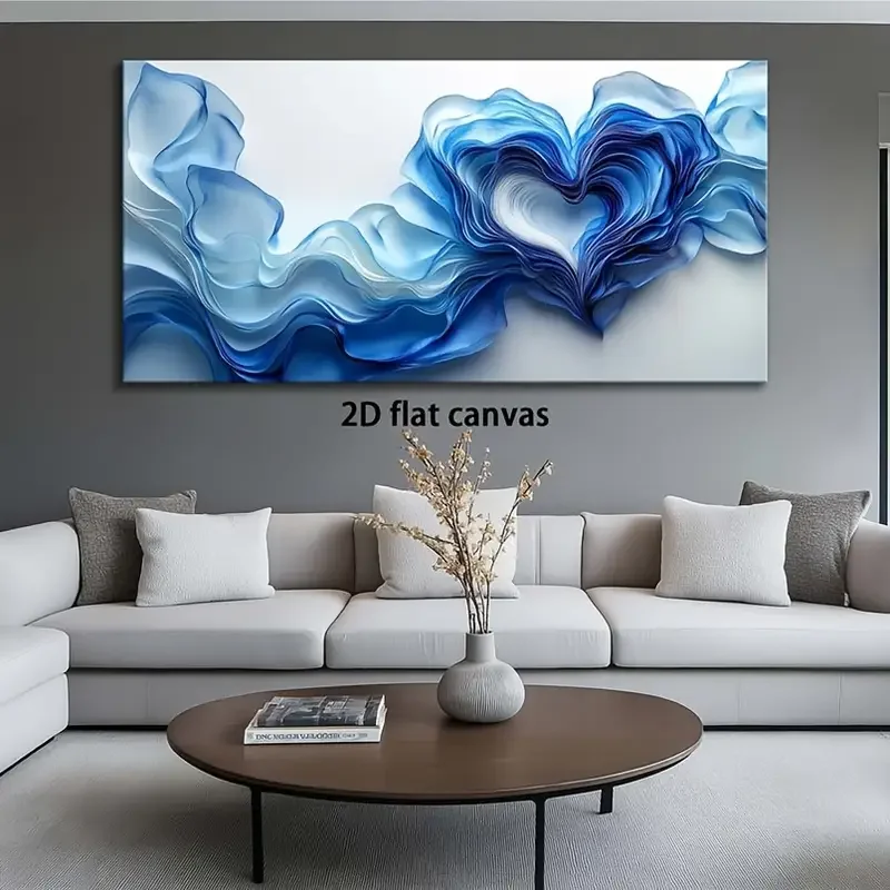Frameless blue heart shaped wave modern abstract decorative painting suitable for living room office home decoration