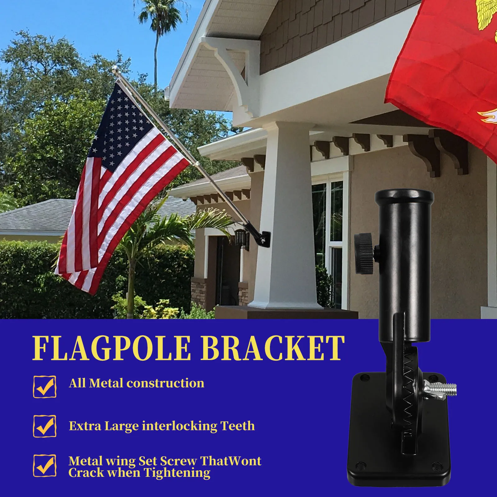 

Flagpole Bracket Universal Adjustable Mount for Outdoor Durable Aluminum Suitable Garden Advertising Flags Easy Installation