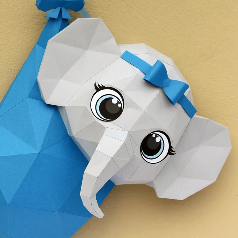 Baby Elephant Balloon Paper Model Home Decor Children's Room Wall Decoration Cartoon Wall Hanging Papercraft 3D DIY Puzzles Toys