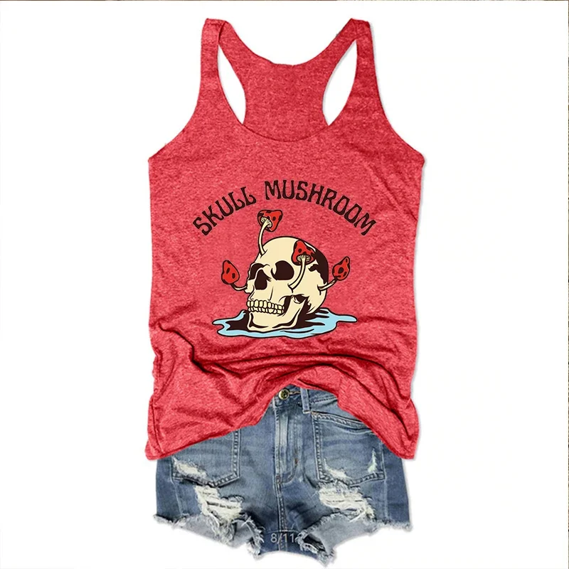 

Skull Mushrom Tops Women Skull Shirt Mushroom Print Tank Tops Sexy Streetwear Plant Shirt Cute Tops Women Vintage L