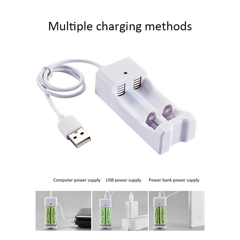 2-Slot Charger USB Power Supply No. 5 and No. 7 AA/AAA Rechargeable Battery Charging Stand Two Rechargeable Battery Charging