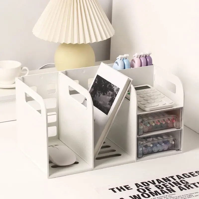 

New Creative Desktop Bookend Storage Box Desktop Organizer with Drawers Pen Holder Stationary Storage Rack for Office Desks