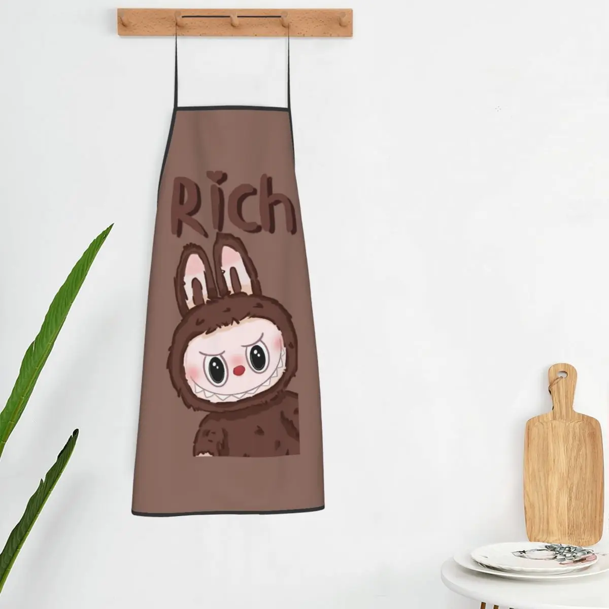 Custom L-Labubues Kawaii Cartoon Rich Apron Men Women Adult Unisex Kitchen Chef Bib Tablier Cuisine Cooking Baking Gardening