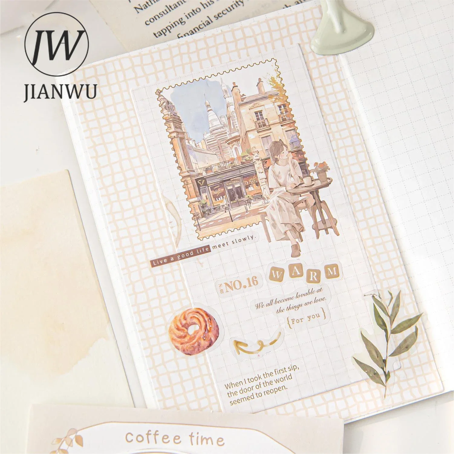 JIANWU Capture Life Series Literary Character Flower Border Material Collage Memo Pads Creative DIY Junk Journal Stationery