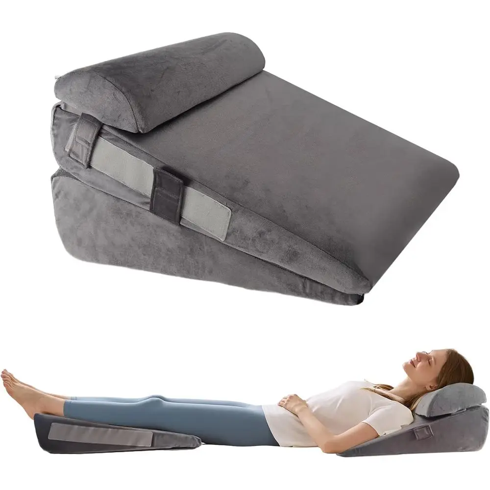 

3-Piece Adjustable Bed Wedge Pillow Set for Acid Reflux Relief, Anti-Snore, and Back & Shoulder Pain Relief, Plush Grey