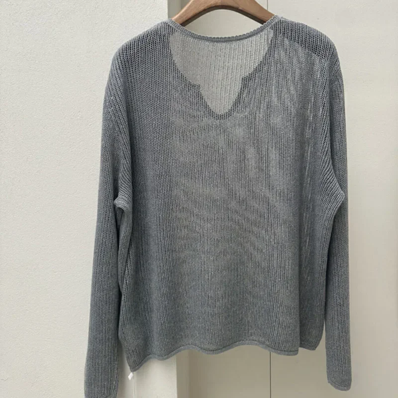 Pop Korean Style Hollow Out Long Sleeve Knitted Sweater For Women Spring Summer Fashion Thin Tops Sun Protected Pullover Female