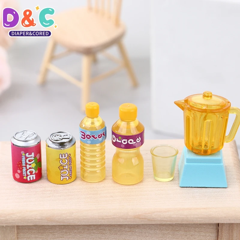 6Pcs/set Dollhouse Drink Bottle Juicer Model 1/12 Dollhouse Miniature Kitchen Furniture Decoration Micro Scene Construction Prop