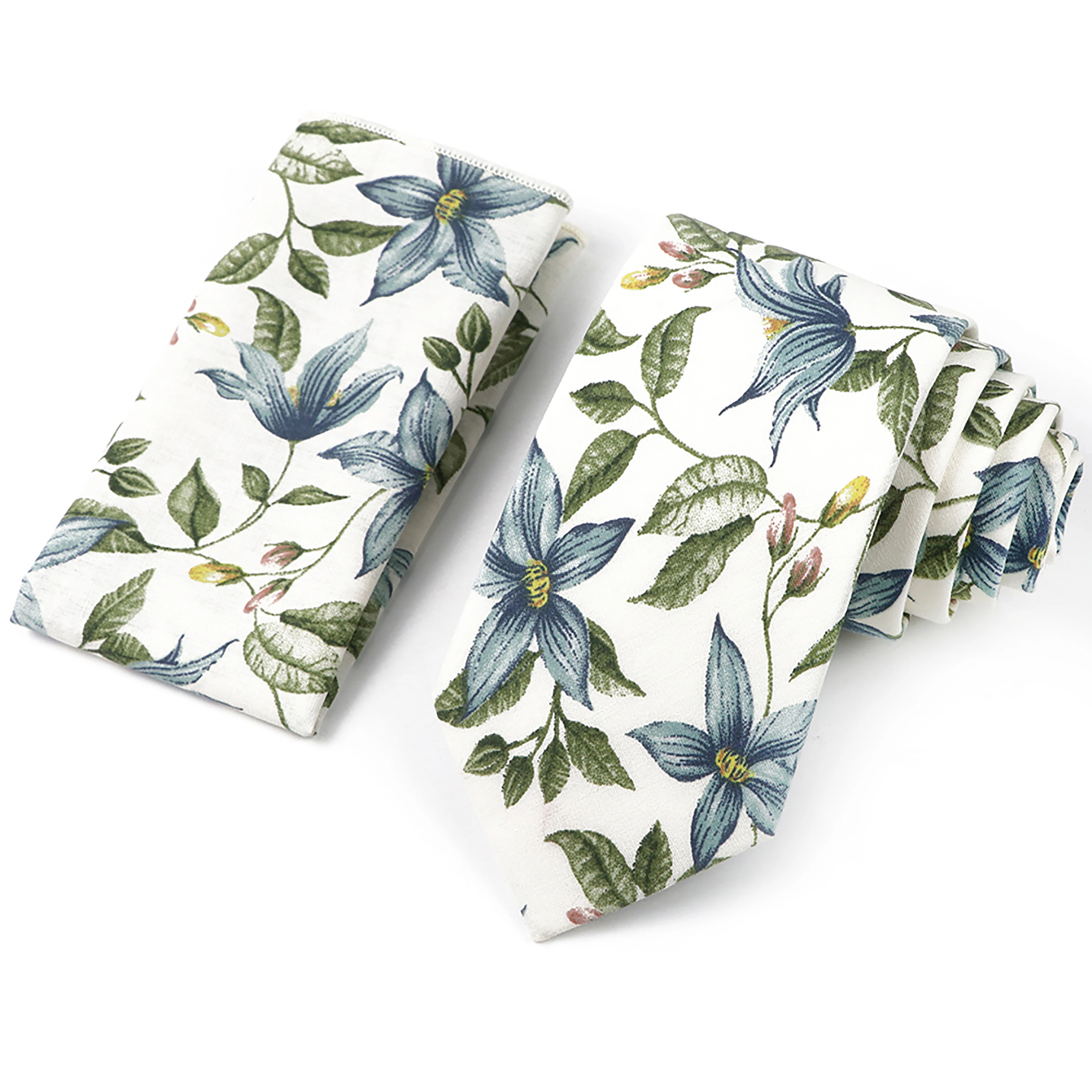 Novelty Floral Cotton Ties For Men Skinny Casual Narrow Cravat Tie Pocket Square Suit Set Wedding Party Daily Wear Accessories